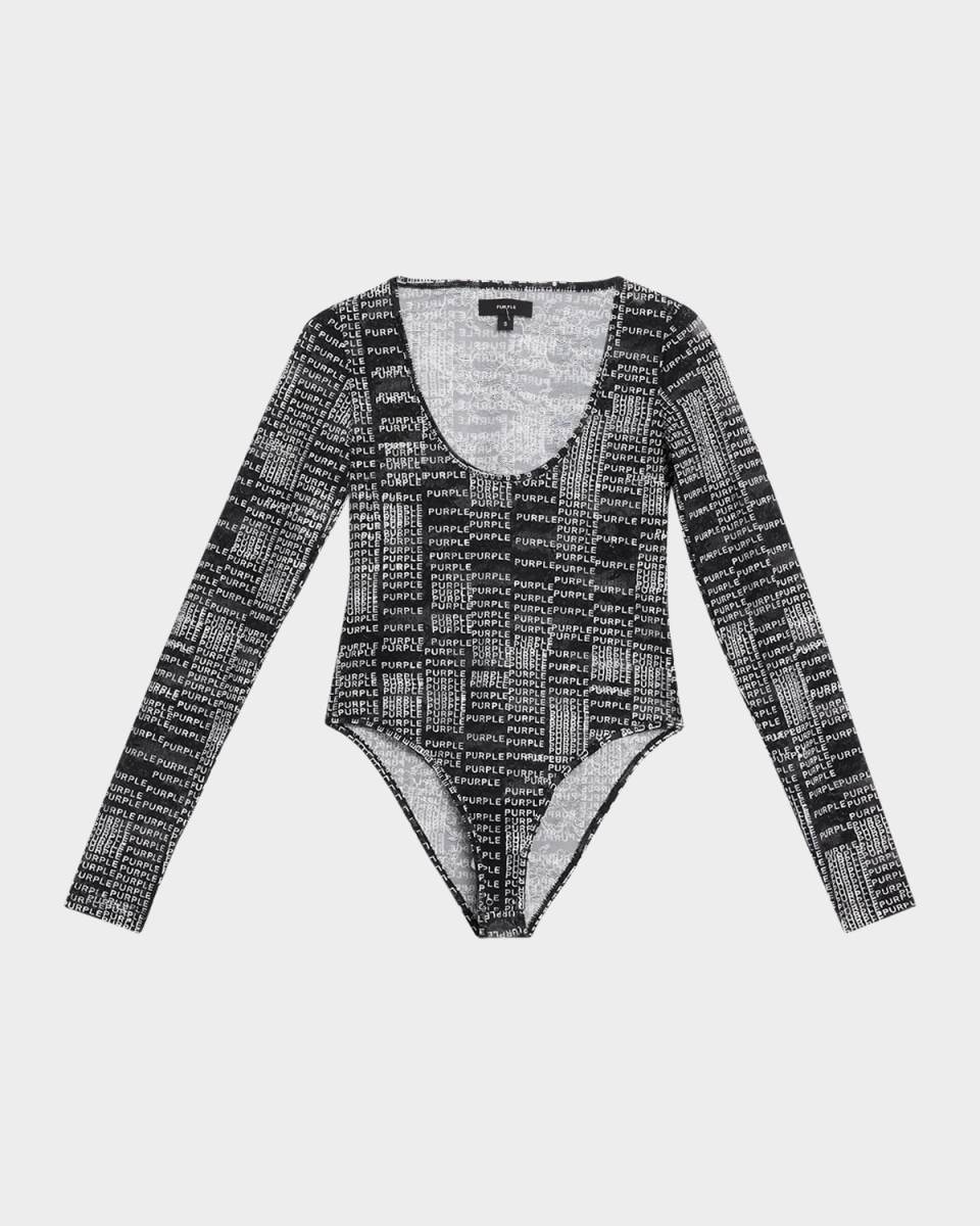 Logo Long-Sleeve Lace Bodysuit